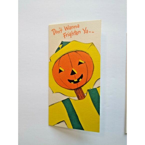 Halloween Greeting Card Vintage Party Invite Stick Head Scarecrow Hallmark Slim - Picture 6 of 7